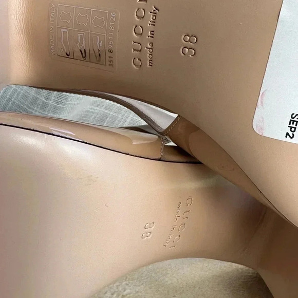 New Gucci Nude Patent Leather Slingback Block Heel, Lady Tan Horsebit Size 8 US - Picture 13 of 13